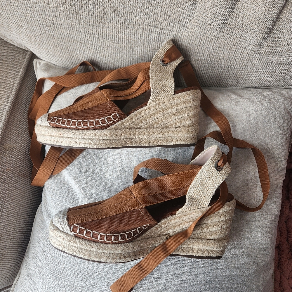 SCHUTZ Brown and Cream Espadrille Wedges - Picture 2 of 7